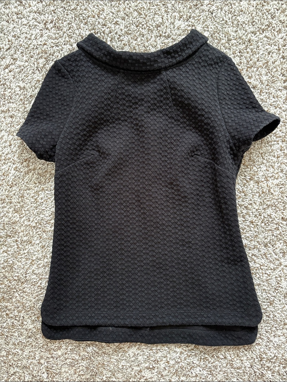 Boden Black Textured Short Sleeve Top with Subtle Collar